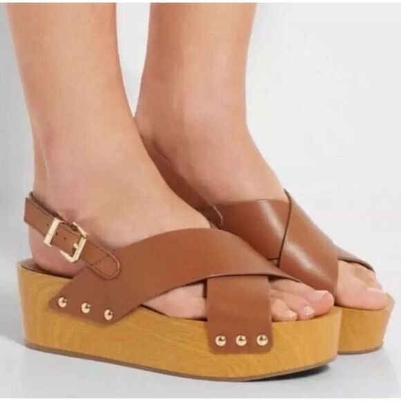 Sam Edelman Shoes - Sam Edelman Bentlee Brown Leather Studded Open Toe Platform Wedge Sandals 8.5M